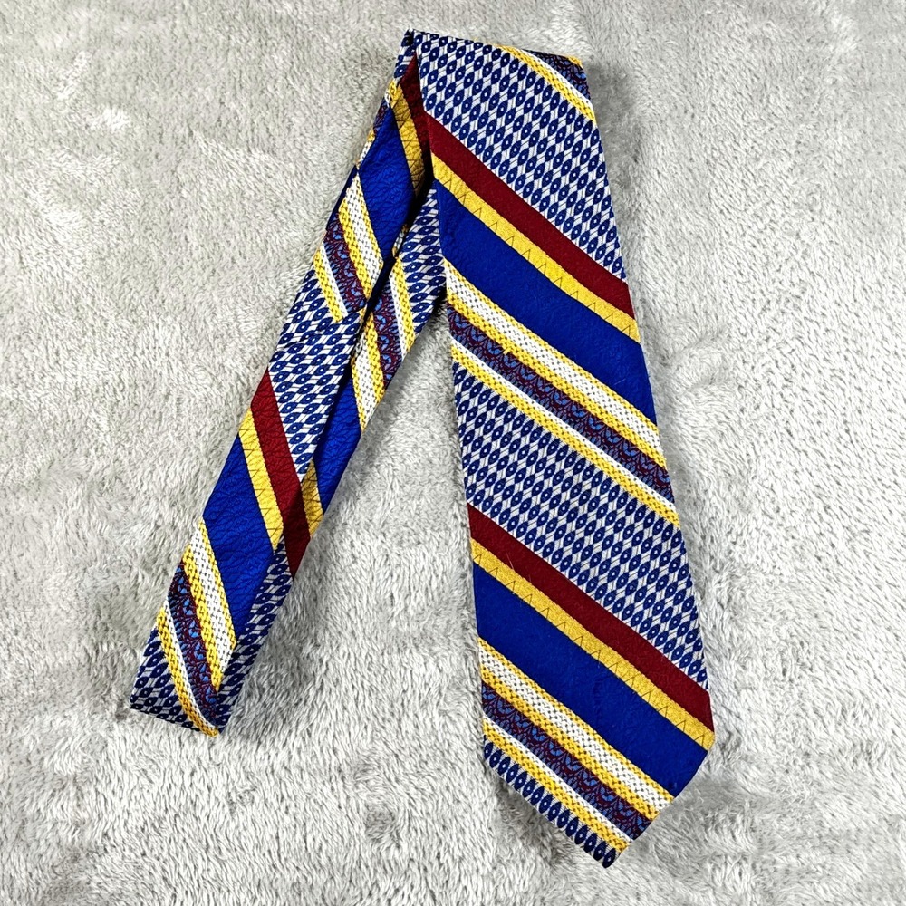 Vintage Wembley Tie Men Blue Yellow Red Striped 60s 70s Disco Geometric Colorful